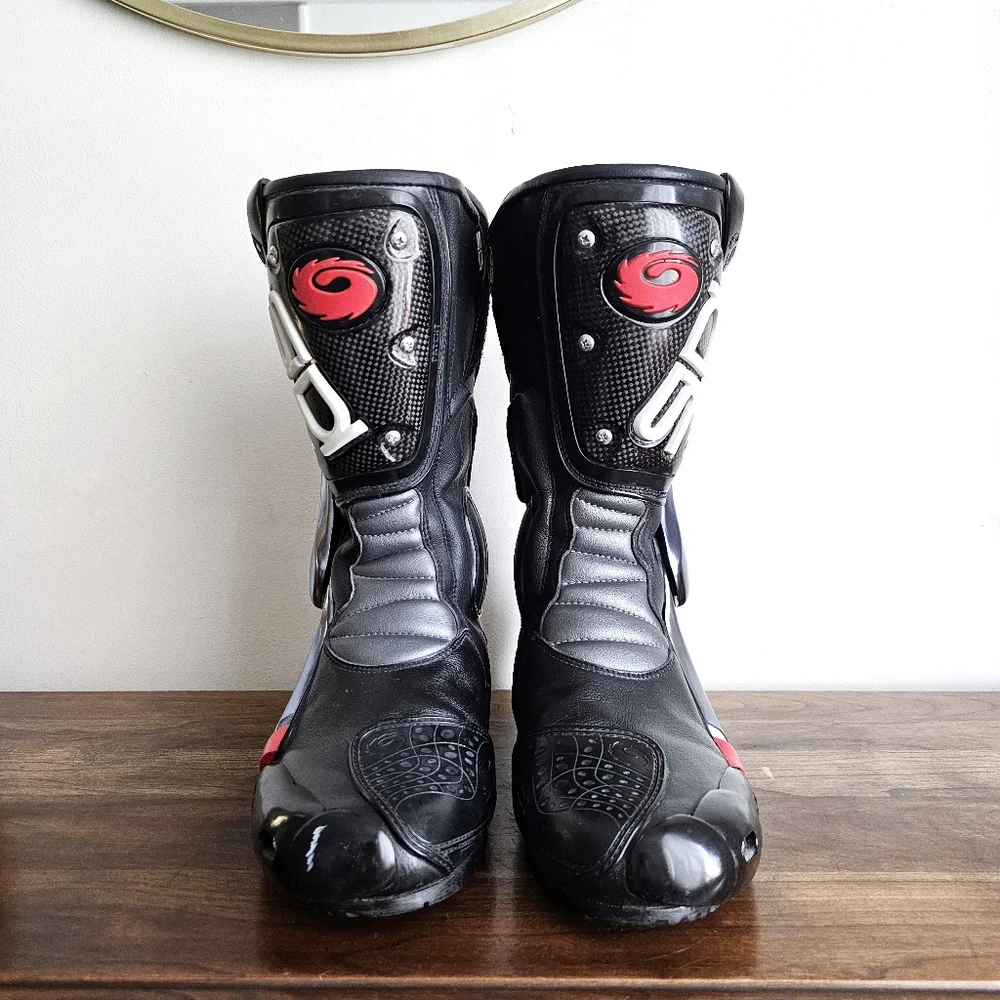 SIDI Vertigo Motorcycle Racing Boots Black Red Silver EU 41 US 7.5 Made in Italy